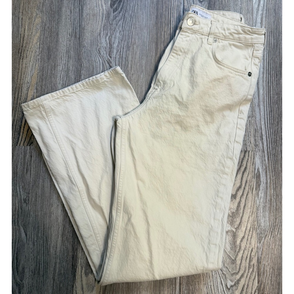 Zara Womens High Waisted Wide Leg Jeans Cream Ecru Size 8